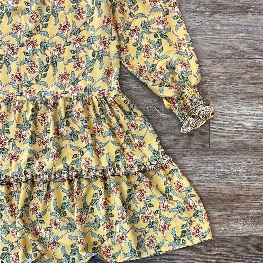 Max Studio Women's Size Large Floral Tiered Ruffle Hem Long Sleeve Dress Yellow - Picture 5 of 10